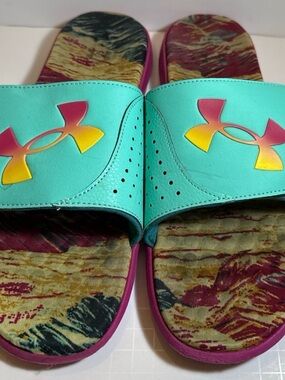Under Armour Ignite Graphic Slides Men’s 13 Aqua Pink Tropical Comfort Sandals